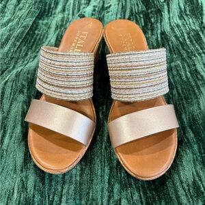 Italian Shoemakers Cream and Tan Sandals